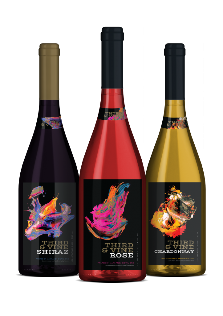 Wine bottles with printed labels